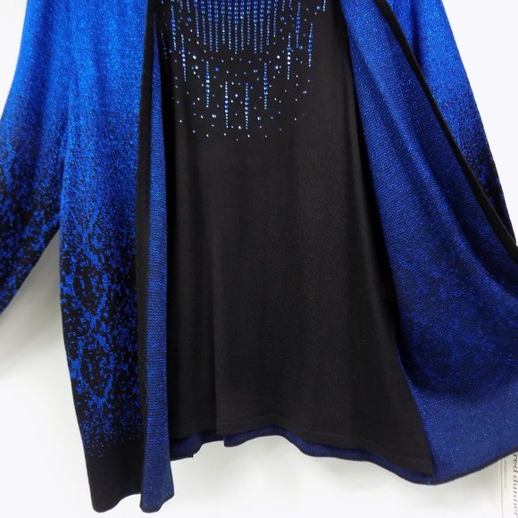 Alfred Dunner Sparkle Metallic Cobalt Blue Sweater With Faux Inside Top Sz L NWT - Picture 2 of 8